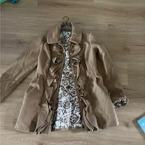 Jolt Tan Ruffled Trench Coat